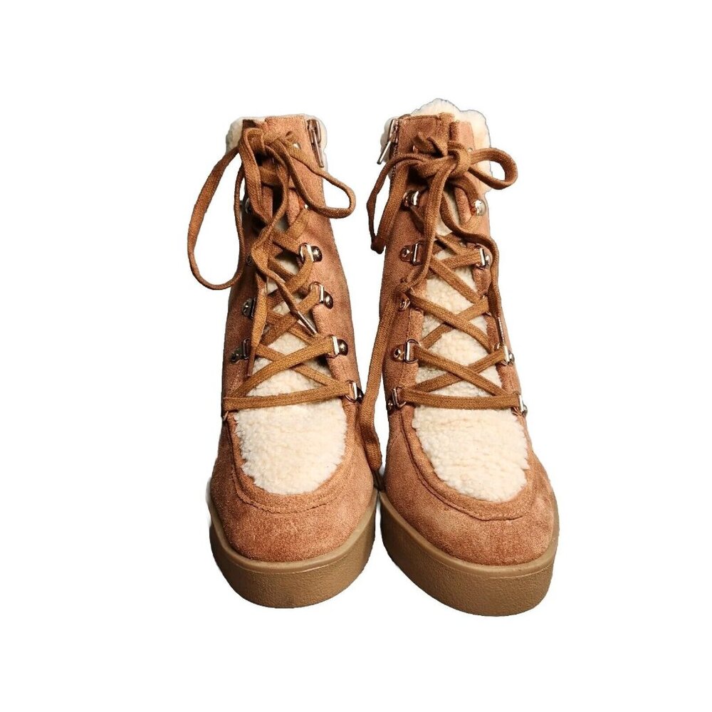 Jessica Simpson Women's Size 9 M Maelyn Wedge Booties Caramel  Leather Suede 645 - Picture 2 of 11